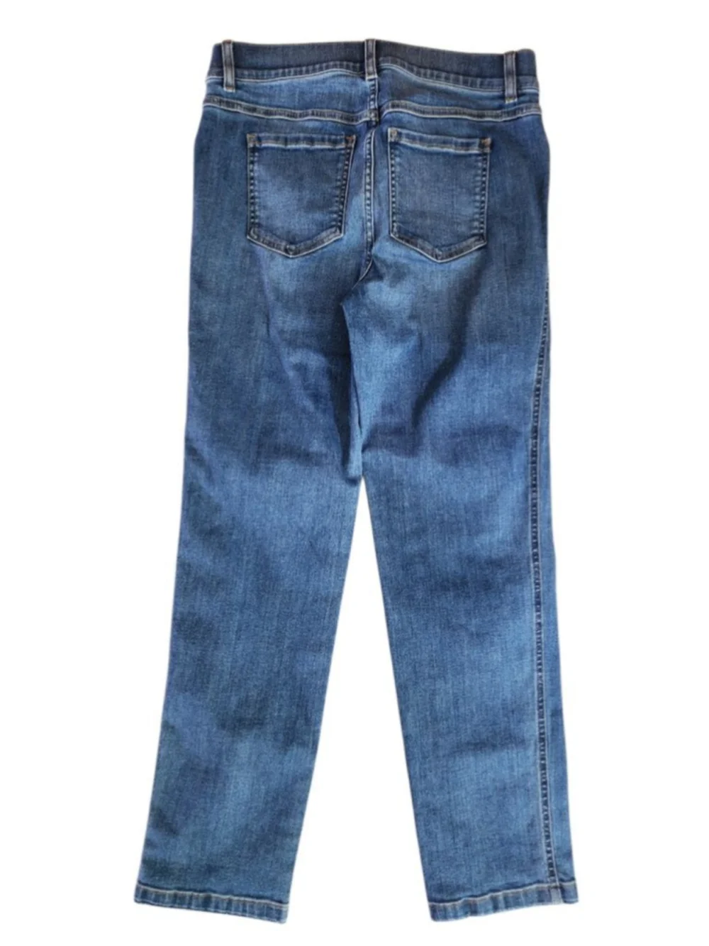 SPANX Blue Straight Leg Ankle Jeans High Rise Vintage Indigo Denim Pull On #60 L